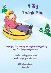 girl riding snow tube thank you cards