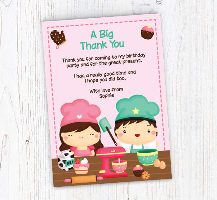 girl and boy baking thank you cards
