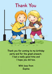 girls tag rugby thank you cards