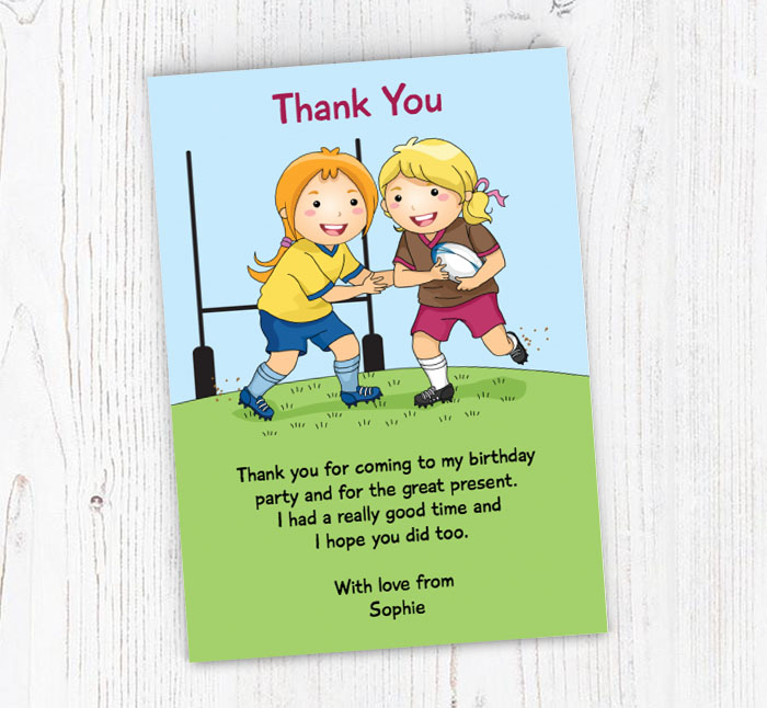 girls tag rugby thank you cards