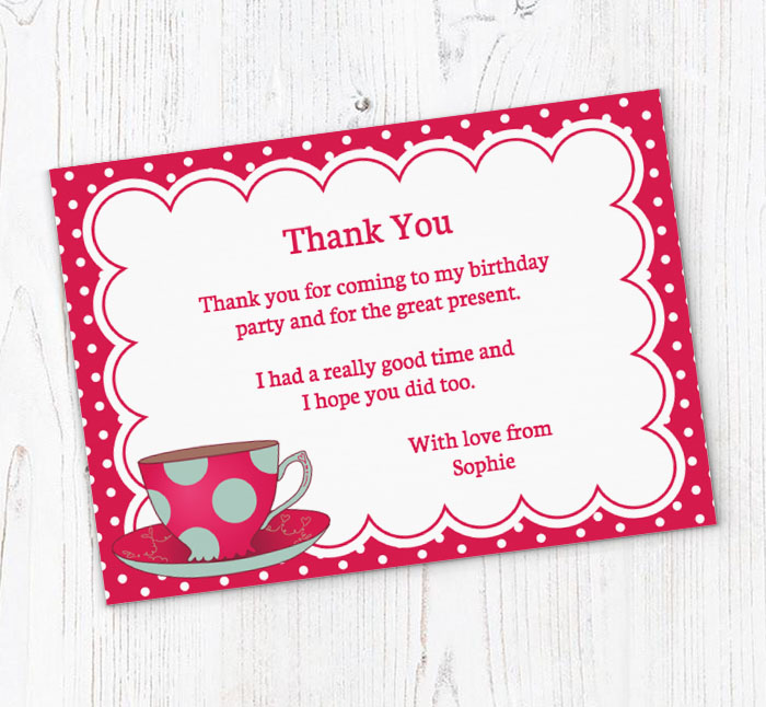 polka dot tea cup thank you cards