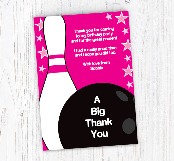 girls bowling thank you cards