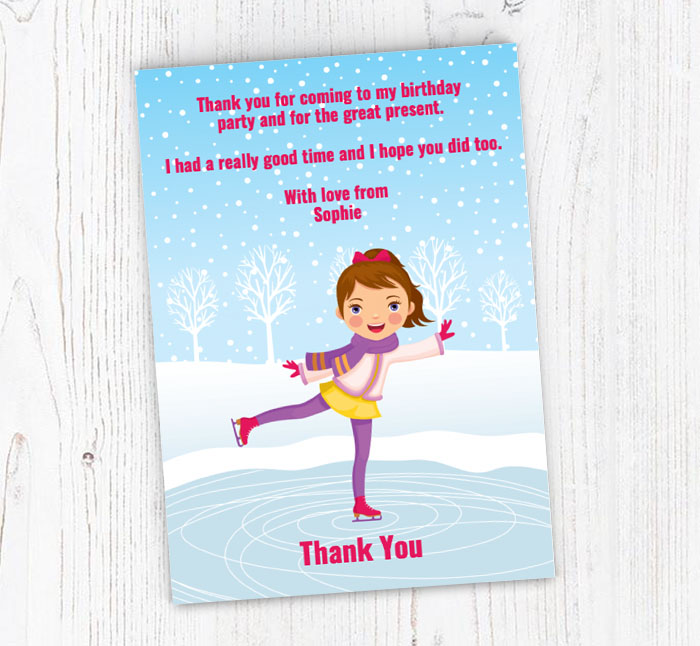 girl ice skating thank you cards