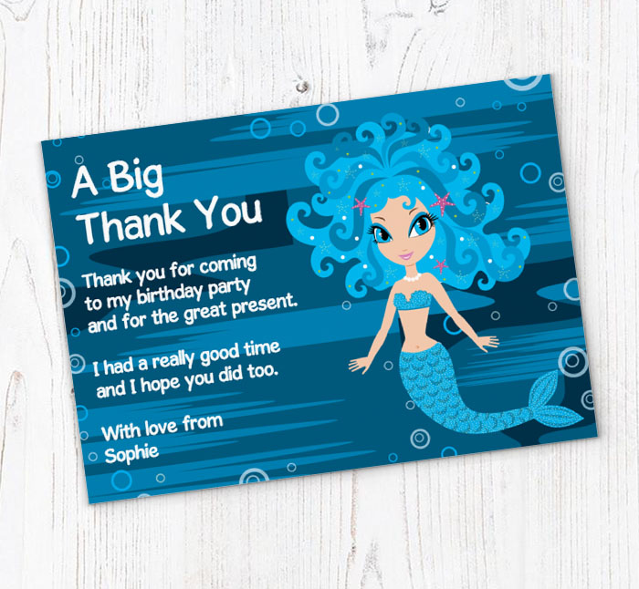 blue mermaid thank you cards
