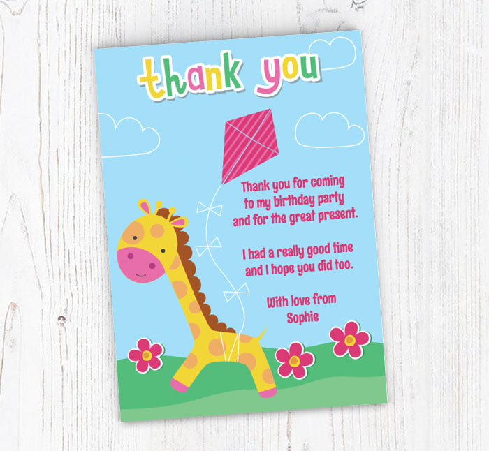 giraffe with kite thank you cards