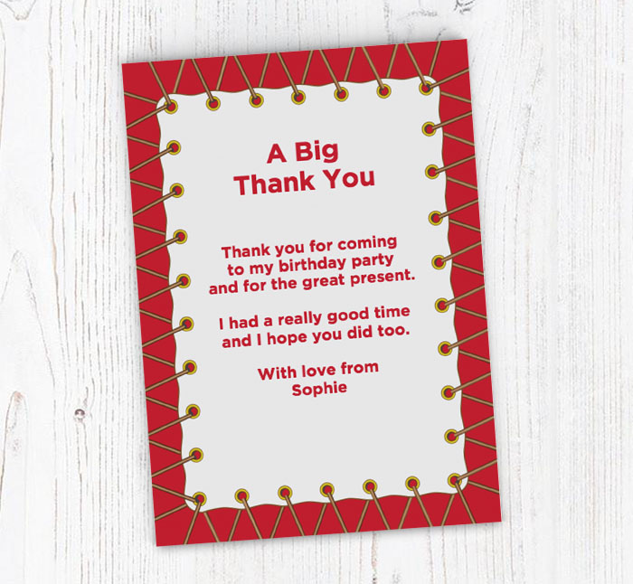 red trampoline thank you cards