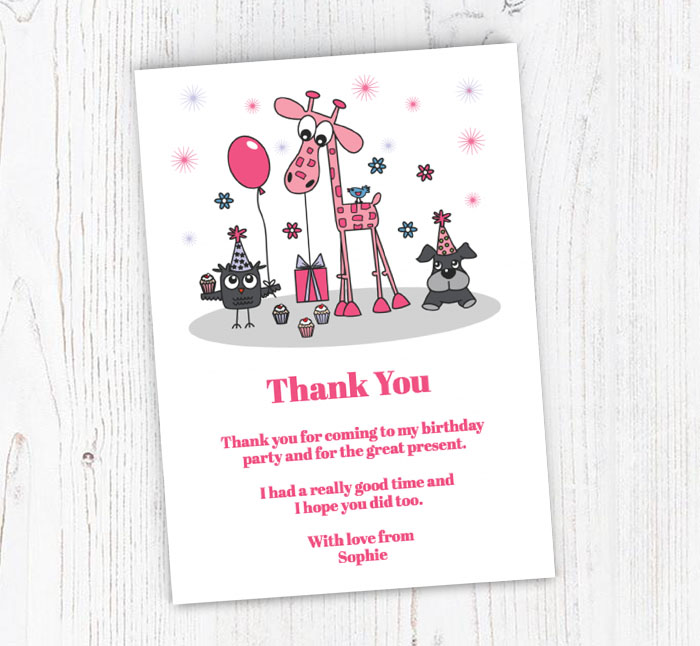 pink giraffe thank you cards