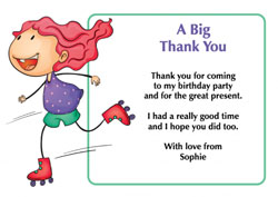 roller skating girl thank you cards