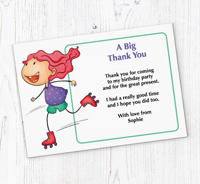 roller skating girl thank you cards