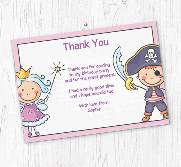 fairy and pirate thank you cards