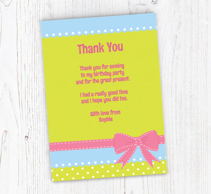pink bow thank you cards