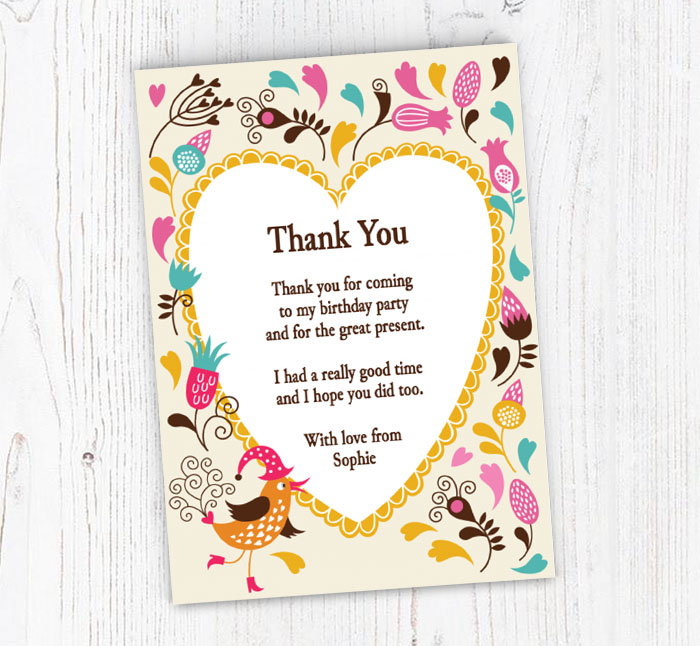 bird and heart thank you cards