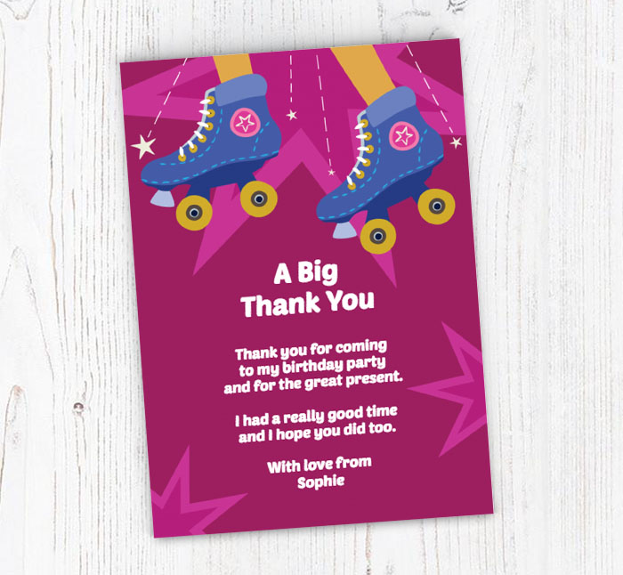 roller skates and stars thank you cards