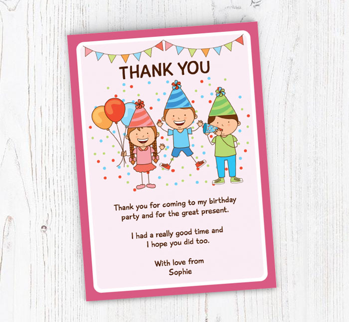 pink kids thank you cards
