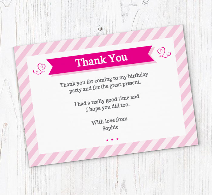 pink stripes thank you cards
