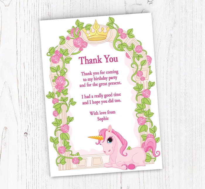 unicorn and roses thank you cards