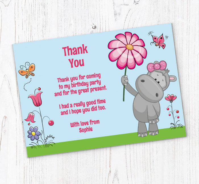 hippo and flower thank you cards