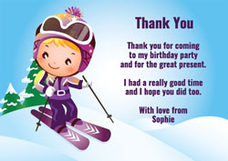 girls skiing thank you cards