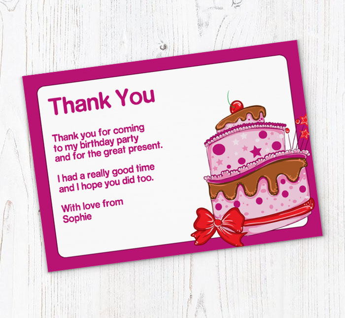 pink cake thank you cards