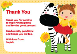 girl and zebra thank you cards