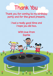 jumping on trampoline thank you cards