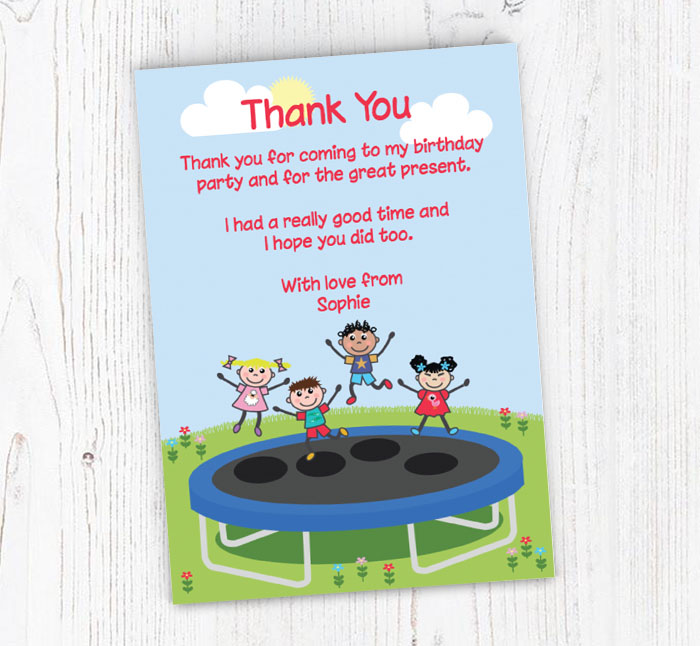 jumping on trampoline thank you cards