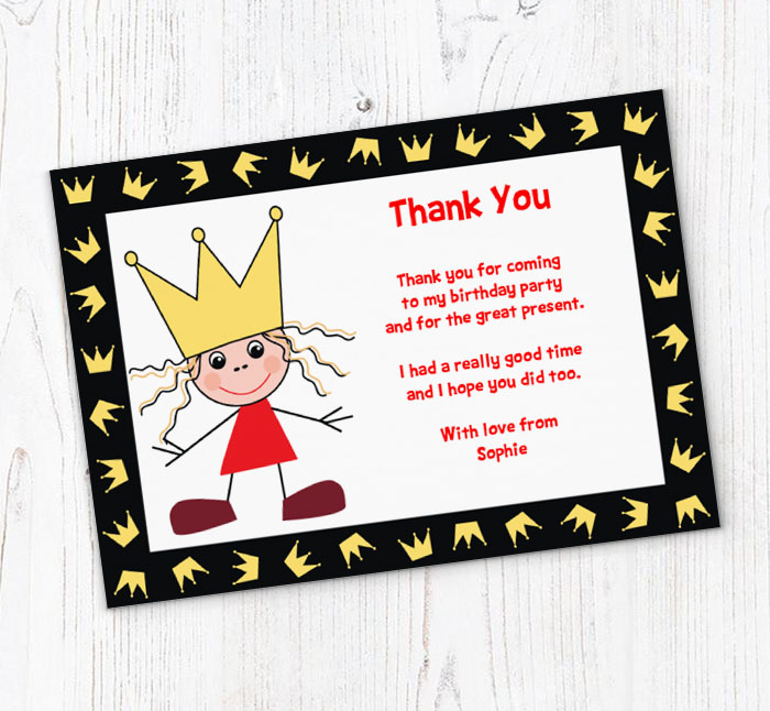 princess and crowns thank you cards