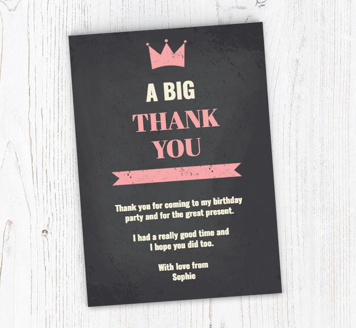 chalkboard with crown thank you cards