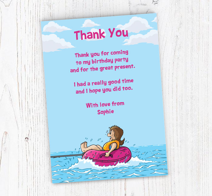 girl water tubing thank you cards