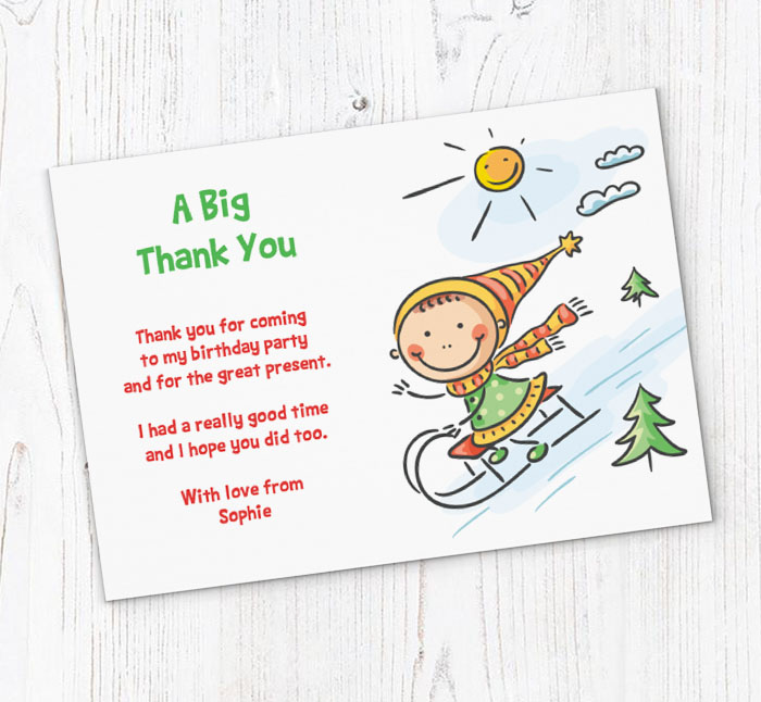 girl sledging thank you cards