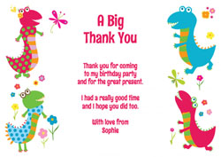 colourful dinosaurs thank you cards