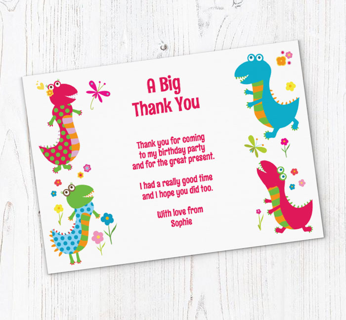 colourful dinosaurs thank you cards