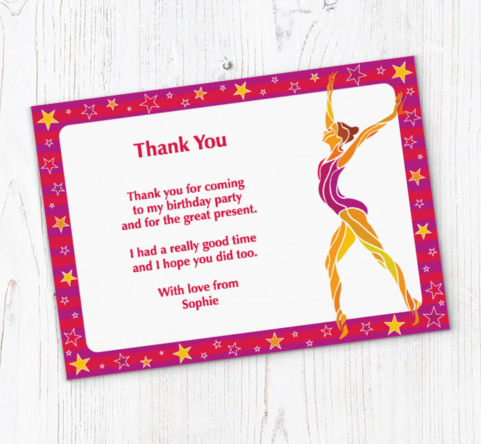 gymnast with stars thank you cards