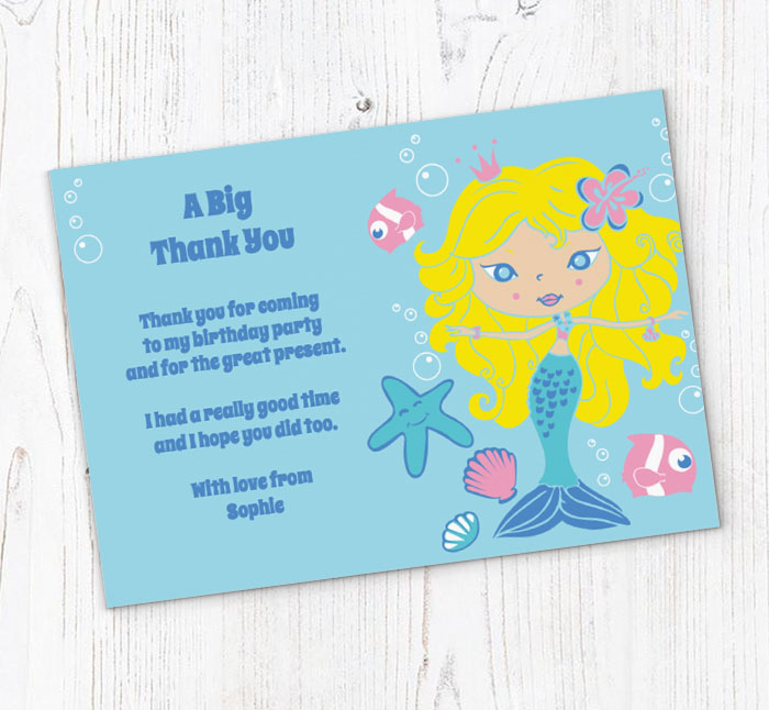 mermaid and fish thank you cards