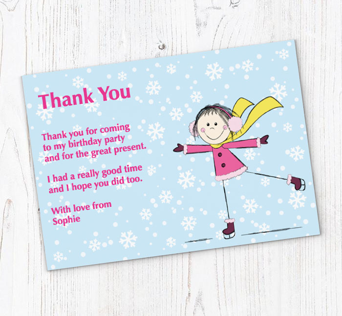 girls ice skating thank you cards