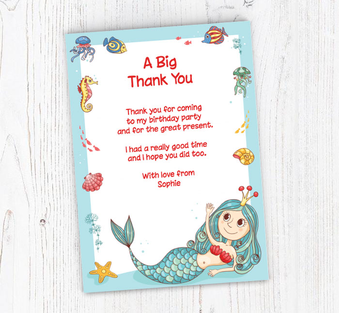 waving mermaid thank you cards