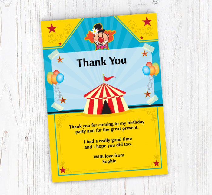 circus and clown thank you cards