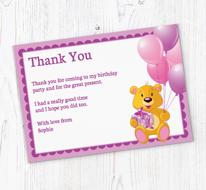 teddy holding balloons thank you cards