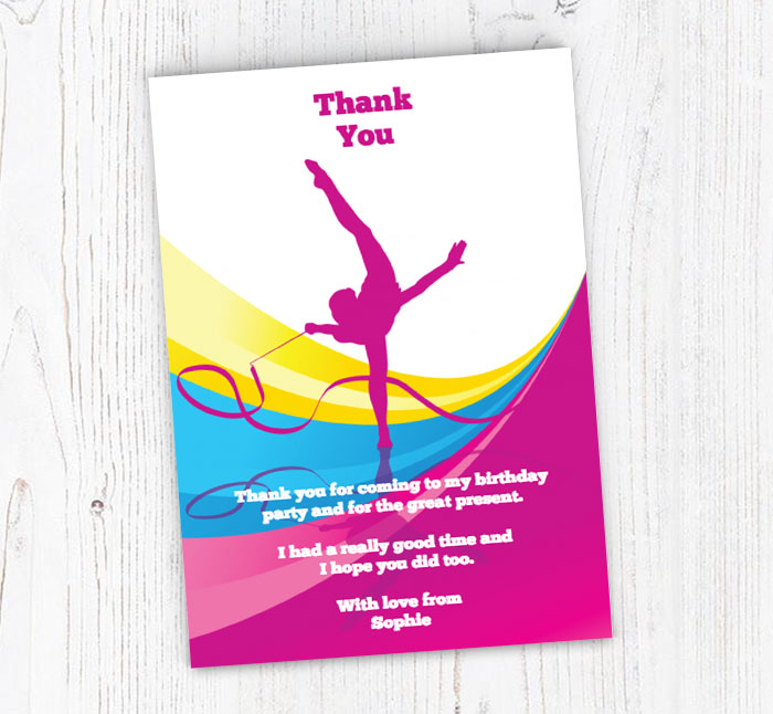 gymnast with ribbon thank you cards