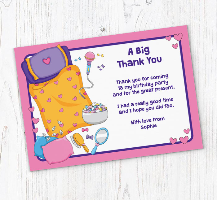 girls sleepover thank you cards