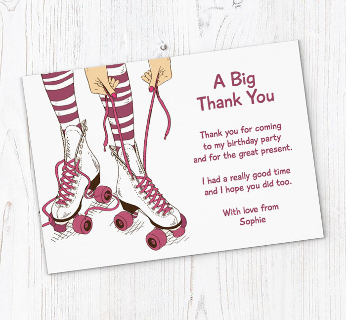 girls roller skating thank you cards