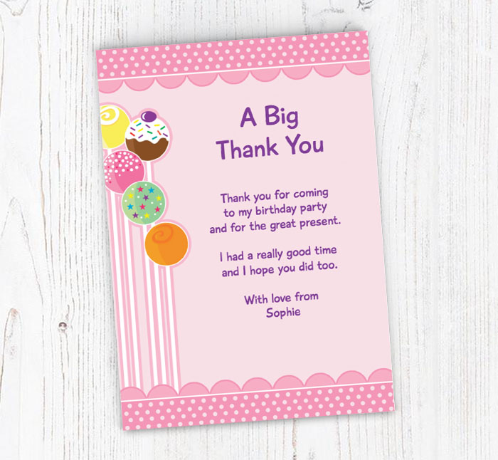 cake pops thank you cards