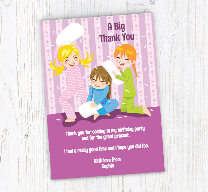 sleepover pillow fight thank you cards