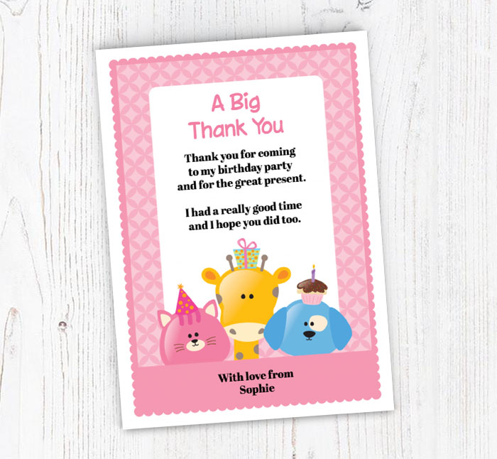 cartoon animals thank you cards