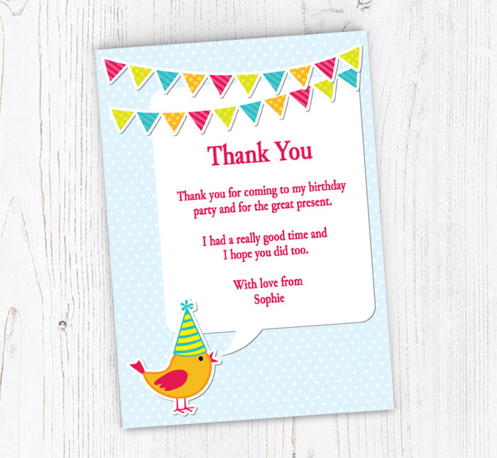 birthday bird thank you cards