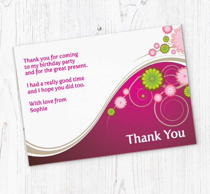 pink floral wave thank you cards
