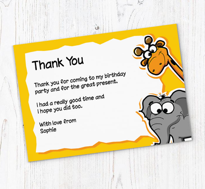 giraffe and elephant thank you cards