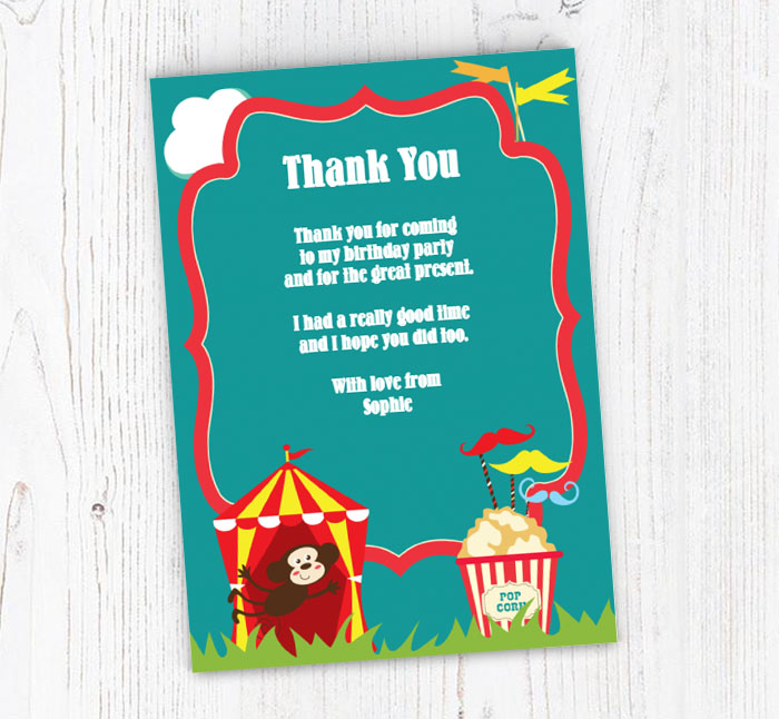 monkey and popcorn thank you cards
