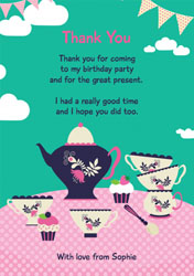 pink tablecloth tea thank you cards