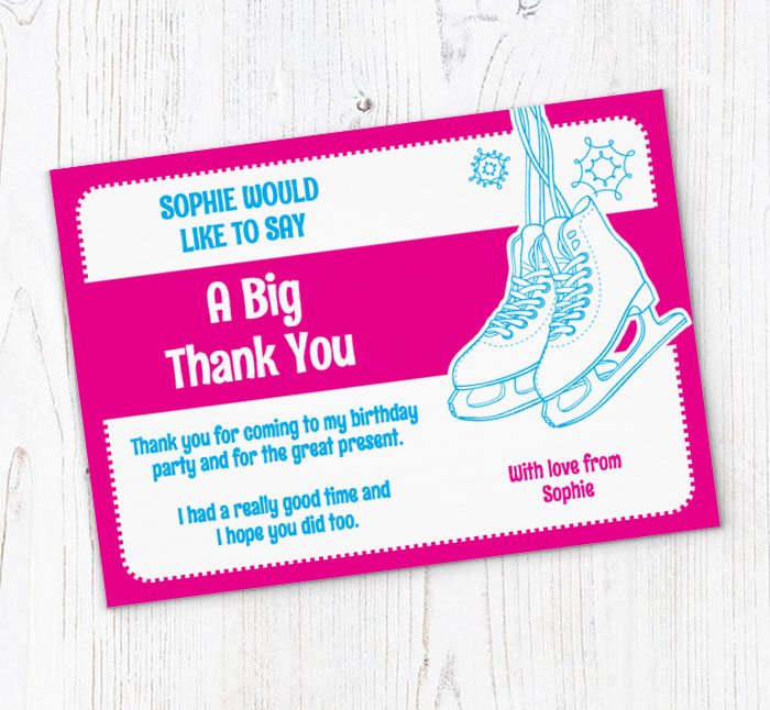 pink ice skating thank you cards